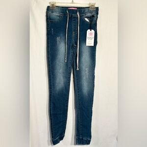 GIRLS NEW BLUE SIZE 16 REGULAR RISE JOGGER GOGO STAR DISTRESSED PANTS